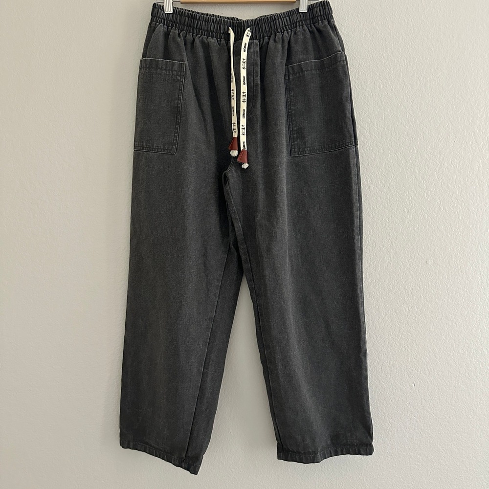 Kidoriman Pants Mens S? Charcoal Gray Japanese Streetwear Elastic Waist Relaxed
